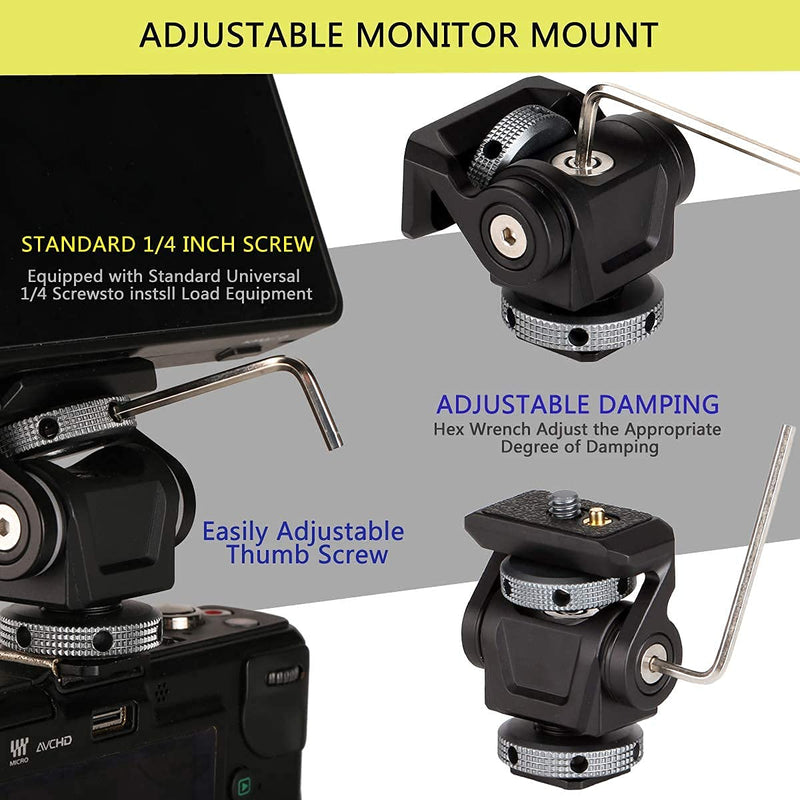 DSLR Camera Field Monitor Mount Holder with Cold Shoe for 5 inch and 7 inch Monitor, Swivel 360° and 180° Tilt for Video Shooting Photography Accessories