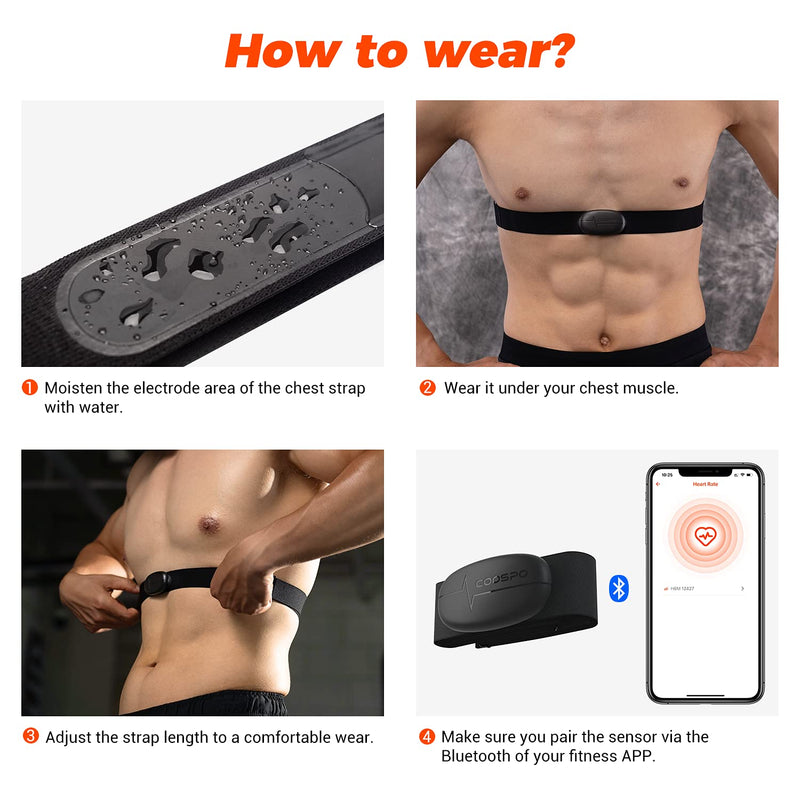 CooSpo Heart Rate Monitor Chest Strap Bluetooth4.0 ANT+ IP67 Waterproof Chest Heart Rate Sensor for Peloton Zwift Polar DDP Yoga Map My Ride Garmin Sports Watches