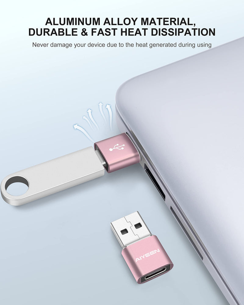 Upgraded USB C Female to USB A Male Adapter,Type C to USB A Charger Cable Converter for Apple iWatch 7 AirPods,MacBook,iPhone 11 12 13 14 Pro Max,iPad Mini 6,Samsung Galaxy S20 S21 S22 (3Pack RG) Rose Gold*3