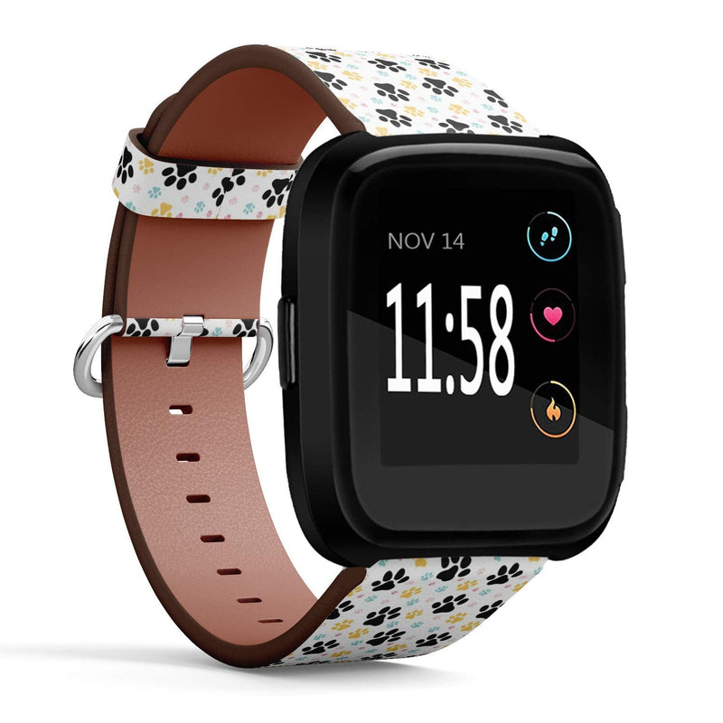 Compatible with Fitbit Versa, Versa 2, Versa Lite - Quick Release Leather Wristband Bracelet Replacement Accessory Band - Dog Paw Print