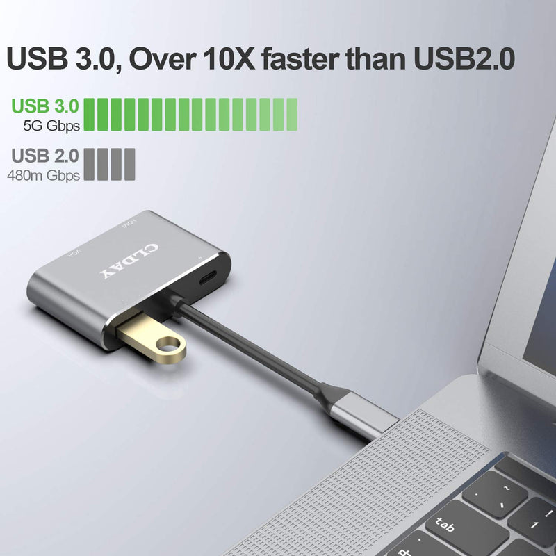 USB C to 4K HDMI VGA Adapter CLDAY 4-in-1 Hub USB 3.0 OTG Charging Power PD Port Compatible for MacBook Pro/Dell XPS/Samsung Galaxy 4-in-1 adapter