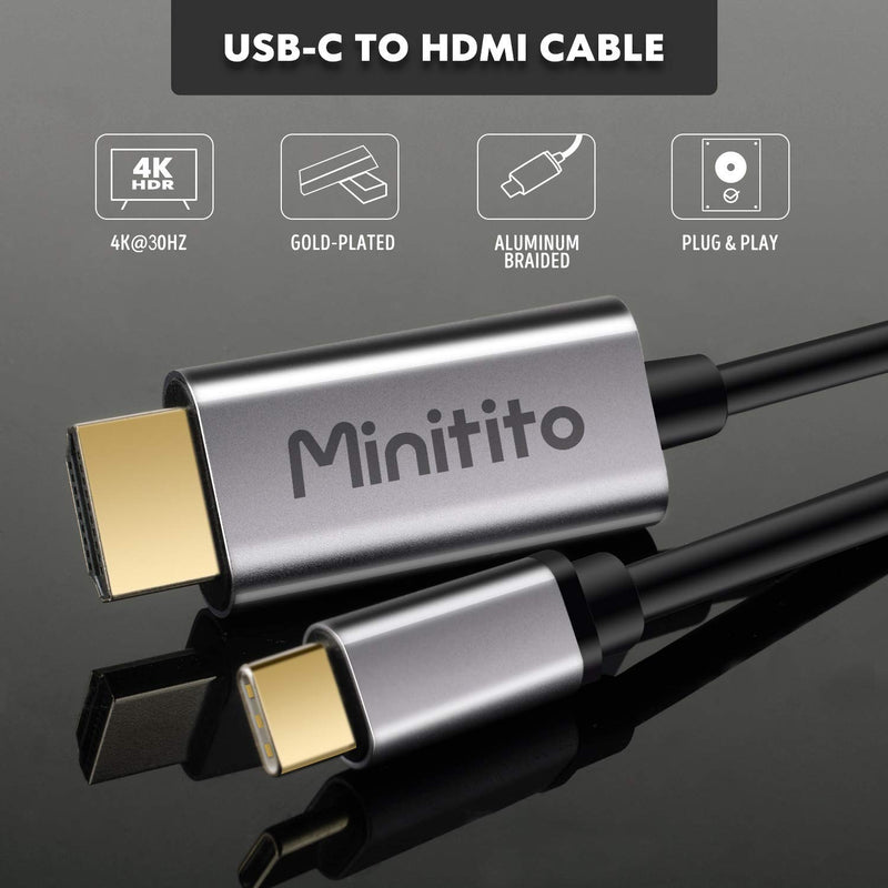 USB C to HDMI Cable 6ft [4K Thunderbolt 3 Compatible],Minitito USB Type C to HDMI Cable for MacBook Pro/Air/iPad Pro 2020 2019/Surface/Samsung/XPS 13/Yoga/Huawei/XPS 13/ Pixelbook and More