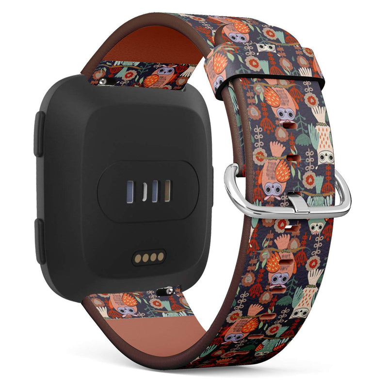 Compatible with Fitbit Versa, Versa 2, Versa Lite, Leather Replacement Bracelet Strap Wristband with Quick Release Pins // Owl Sitting On Branches