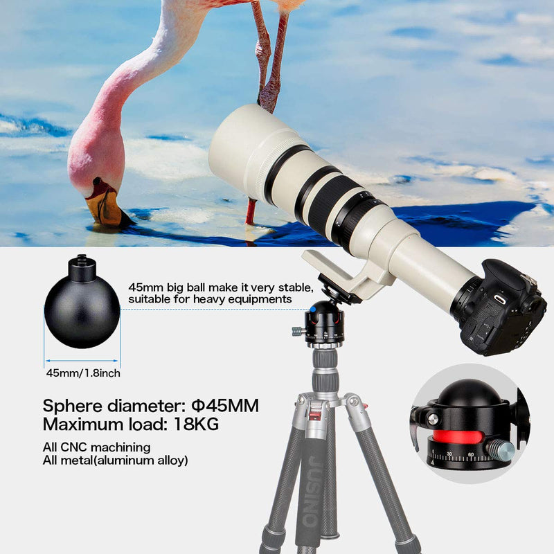 koolehaoda Low-Profile Ballhead with 1/4" Screw Arca-Type QR Plate and Φ45mm Metal Ball Joint Tripod Head 360° Panoramic for DSLR,Tripod. Maximum Load: 15KG/ 33Ibs -(E3)