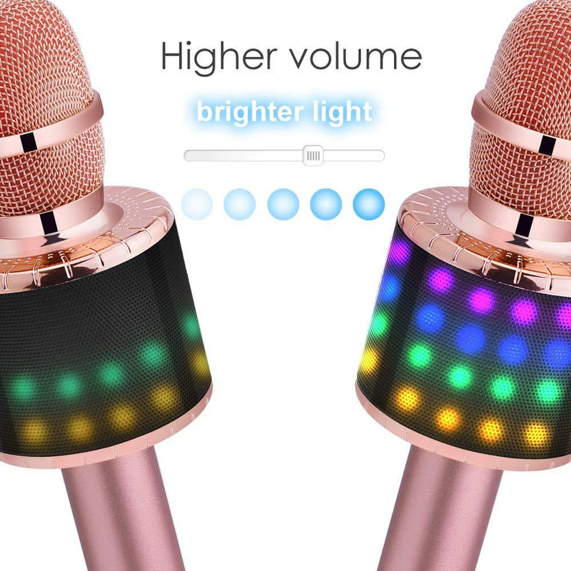 BONAOK Wireless Bluetooth Karaoke Wireless Microphone with Controllable LED Lights, Portable Karaoke Machine Speaker Birthday Gift Party Travel Toy for iPhone, for iPad, for Android, PC (Rose Gold) Rose Gold