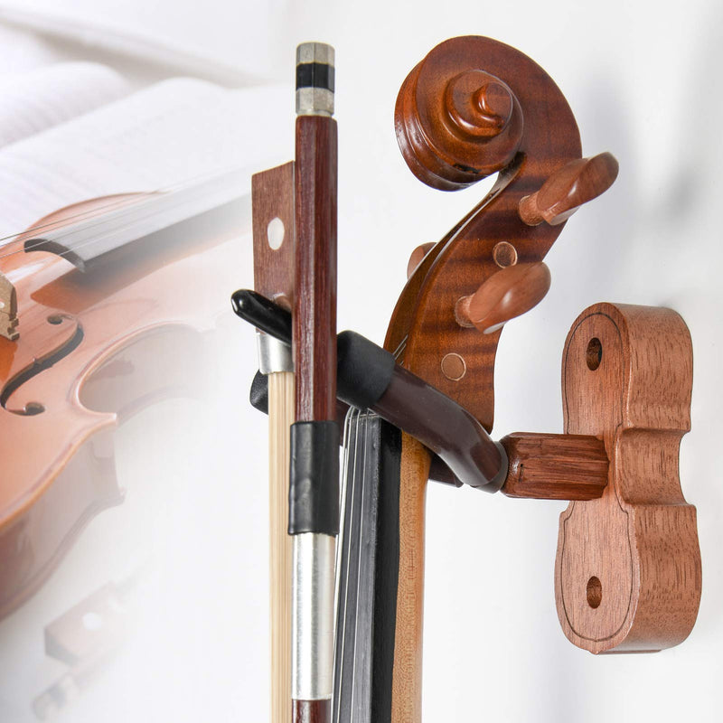 Violin Wall Mount Violin Hanger Hardwood Hangers Mahogany Violin holder with Violin Bow Hook