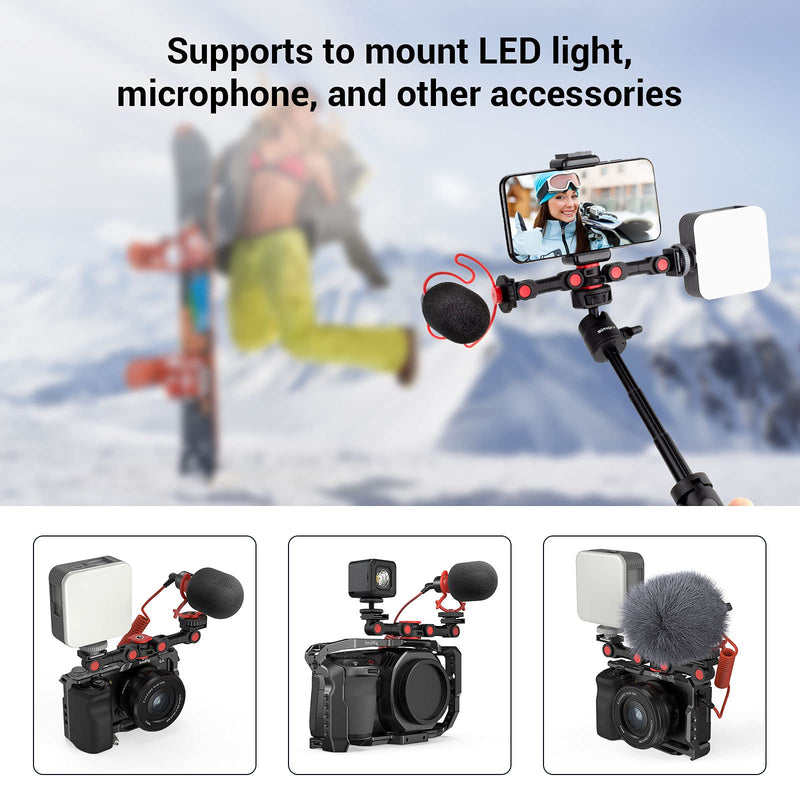 simorr Dual Cold Shoe Extension Bar Universal Cold Shoe Mount Bracket Plate Adapter, Camera Flash Brackets with 1/4" Thread Holes for Microphone,Led Video Light,Audio Recorder Monitors-3483