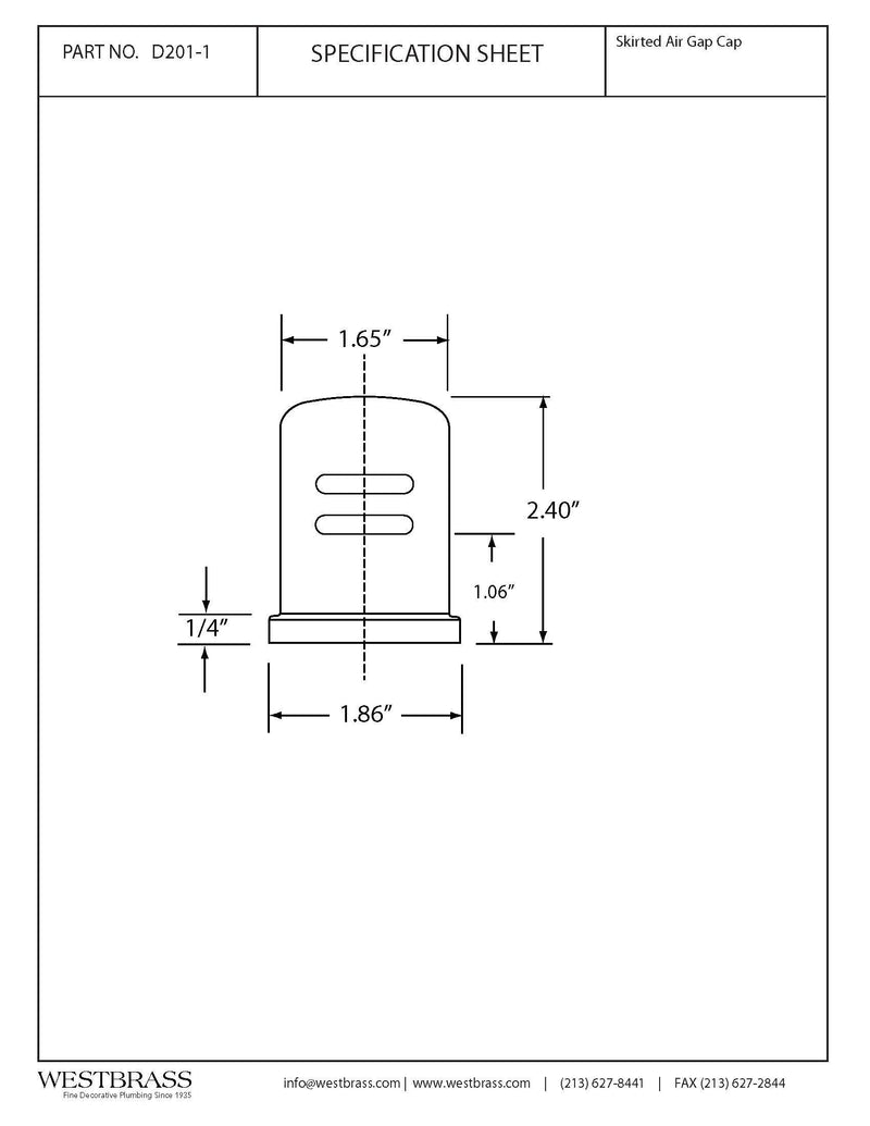Westbrass D201-1-20 Air Gap Cap, 1-Pack, Stainless Steel 1 Pack