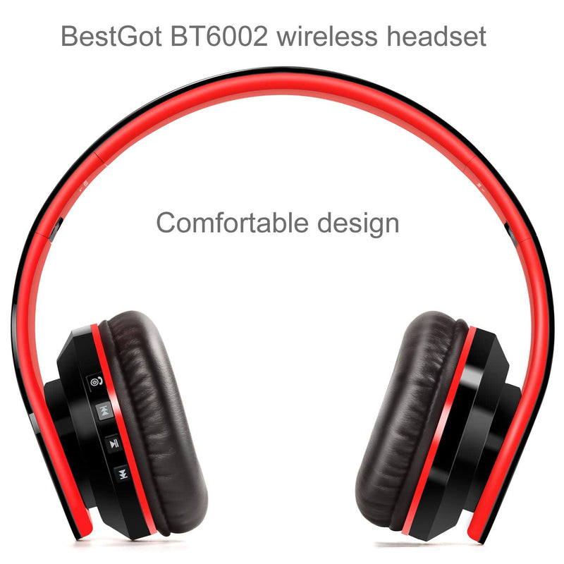 Bluetooth Kids Headphones Bluetooth BestGot BT6002 Wireless Headphones for Kids Children Adults for School Foldable Headset for 18 Hours for PC/Phone/Tablets/TV (Black/Red) Black/Red