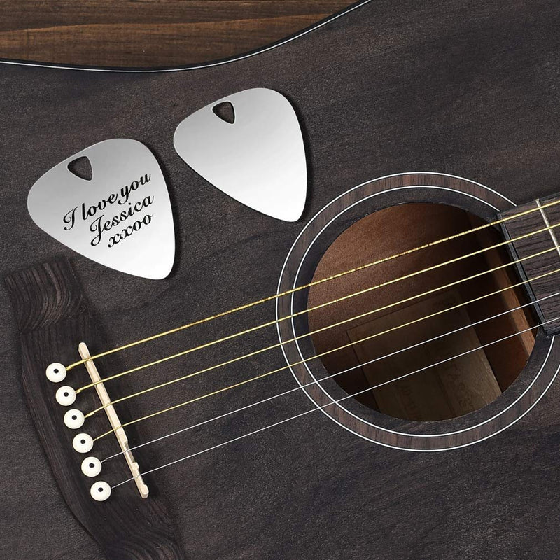 I Pick You Guitar Pick Silver Guitar Pick with Leather Case for Dad Husband Birthday Boyfriend musician Music Gift (Silver pick guitar 1) Silver pick guitar 1