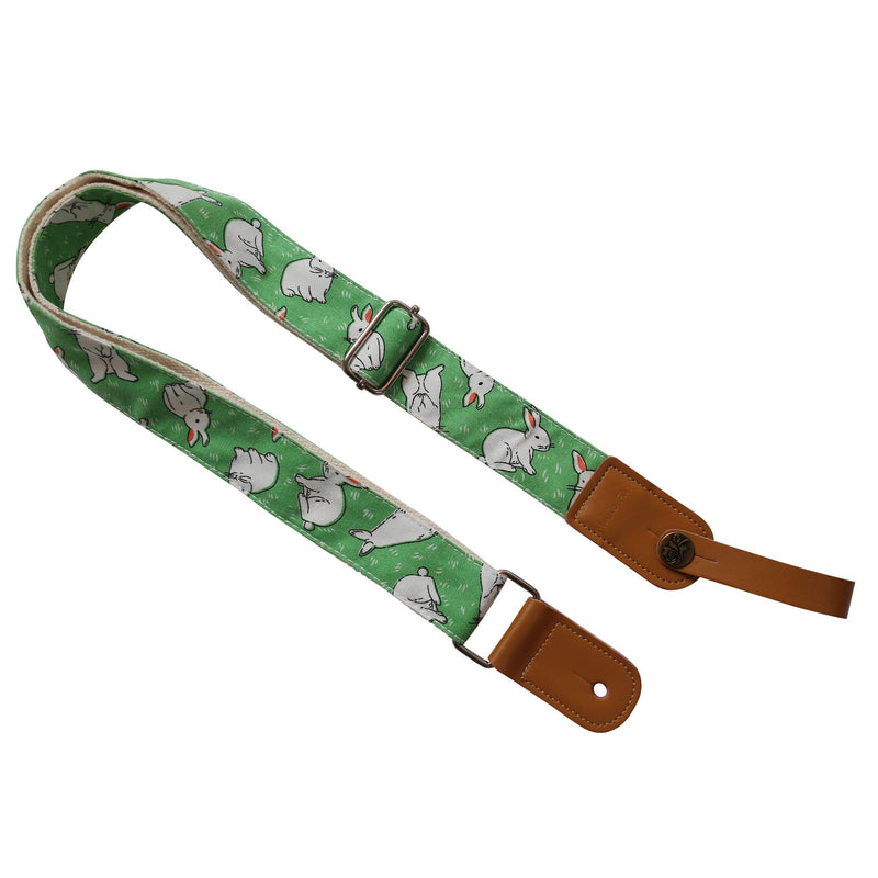 MUSIC FIRST Original Design Cute Cartoon “Little Bunny” Soft Cotton & Genuine Leather Ukulele Strap Ukulele Shoulder Strap With a MUSIC FIRST Genuine Leather Strap Locker