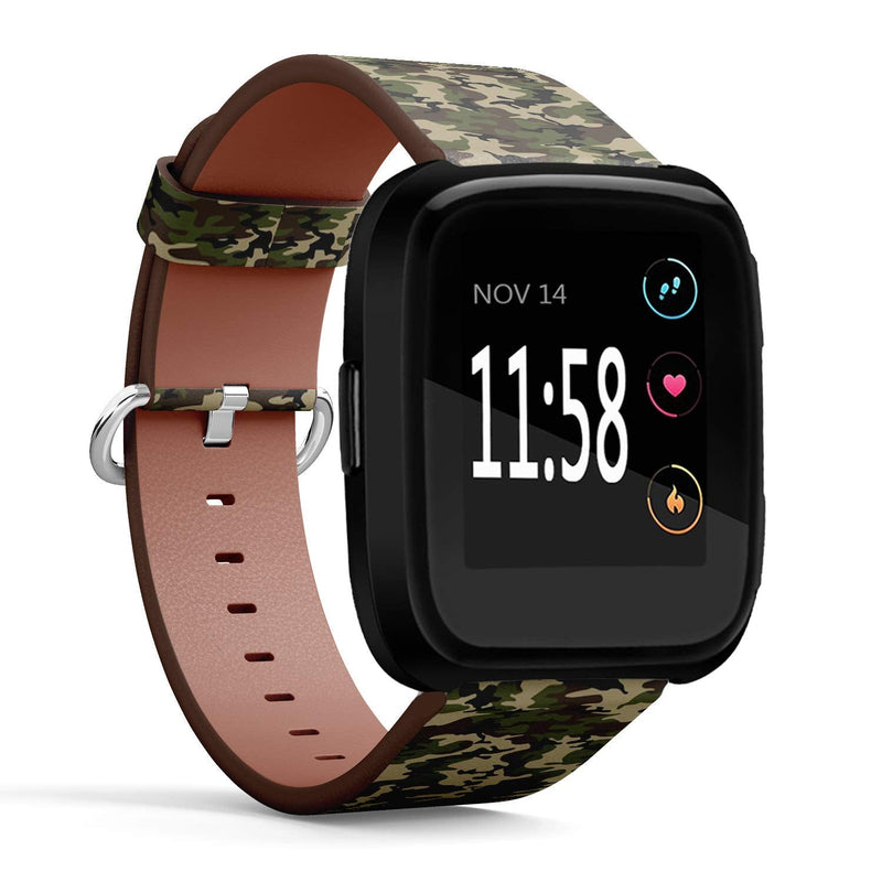 Compatible with Fitbit Versa/Versa 2 / Versa LITE - Leather Watch Wrist Band Strap Bracelet with Quick-Release Pins (Camouflage Texture)