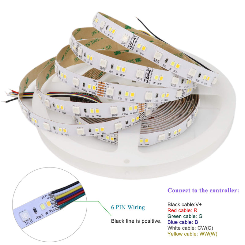 [AUSTRALIA] - LEDENET RGB W WW 24V Flexible LED Strip Lighting Full Color Changing Color Temperature Adjustable Cold White Warm White CCT RGB LED Tape Ribbon Lamp 5m 16.4ft Long Non-Waterproof 