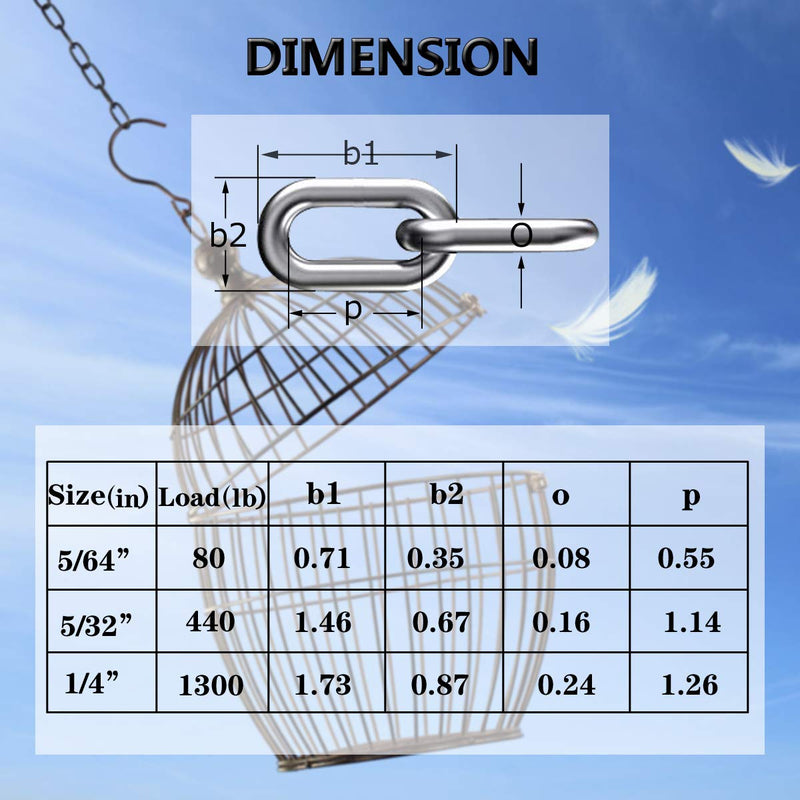Stainless Steel Link Chain, 304 Stainless Steel Link Proof Coil Chain Heavy Duty Chains Hanging Safety Chain for Swing Plants Anti-Theft 5/64in-6.5ft