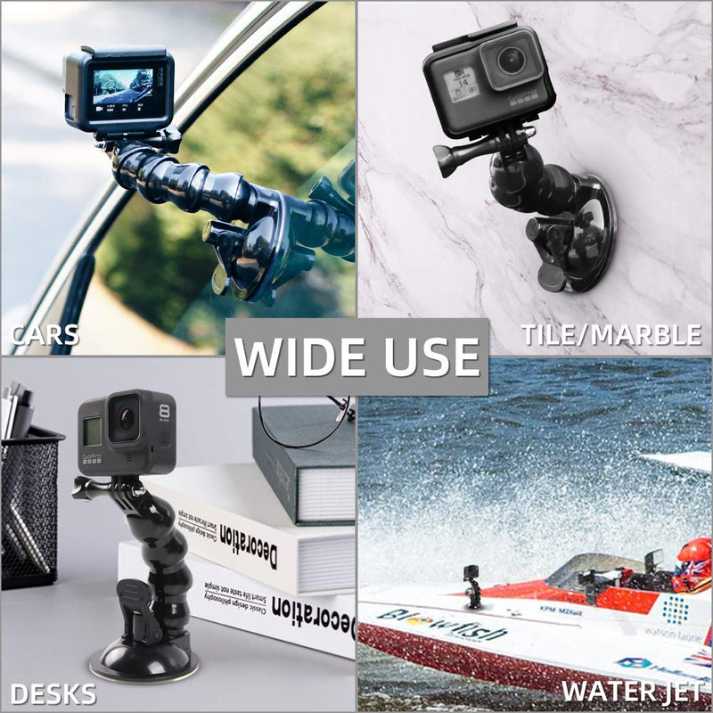 Flexible Gooseneck Suction Cup Car Mount Holder for GoPro Hero 10 9 8 7 6 5 Black,SUREWO Flexible Extension Car Windshield Mount with Phone Holder for iPhone,Samsung Galaxy,Google Pixel and More
