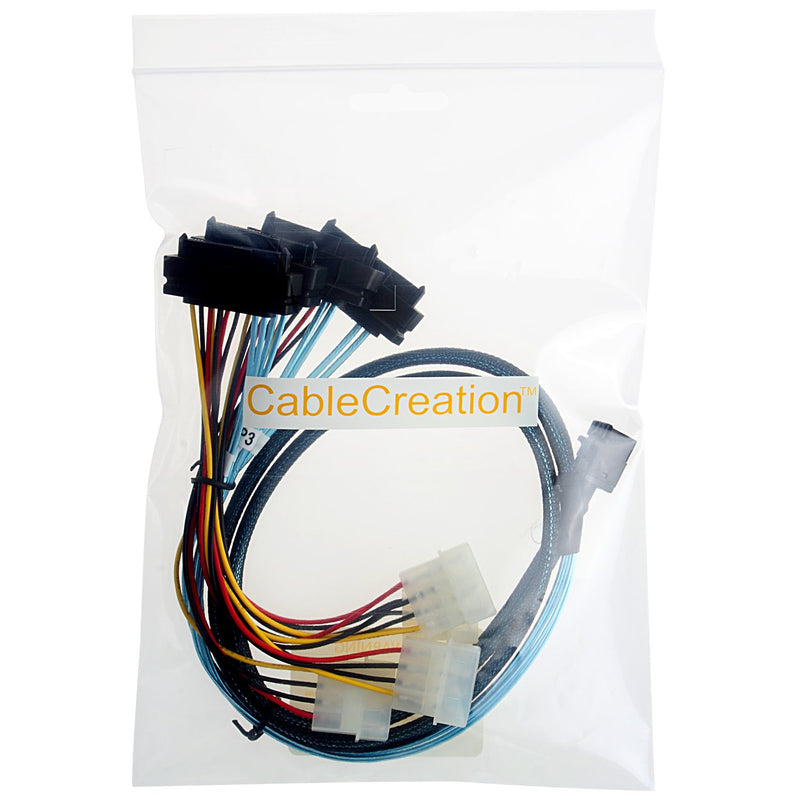 CableCreation Internal Mini SAS SFF-8643 to (4) 29pin SFF-8482 connectors with SATA Power, 1M / 3.3FT