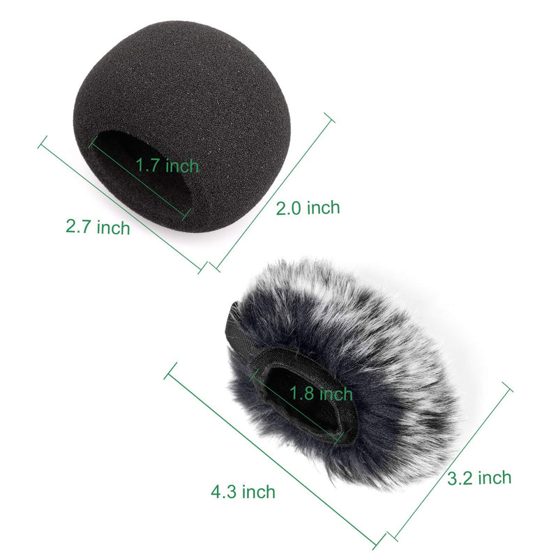 [AUSTRALIA] - ChromLives Microphone Windscreen, Furry Windscreen Muff Wind Cover + Foam Microphone Windscreen Cover Compatible with Zoom H1 H1n Apogee Mic and More, Furry & Foam 2Pack windscreen for h1 