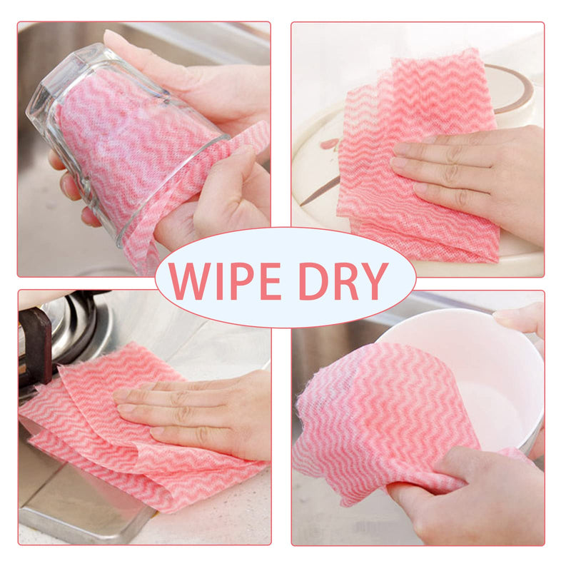 2 Rolls 100 PCS Non-Woven Disposable Kitchen Cloths, Disposable Dish Cloths, Kitchen Towels Dish Towels Dish Rags, Fast Decontamination (Red+Orange) Red+orange