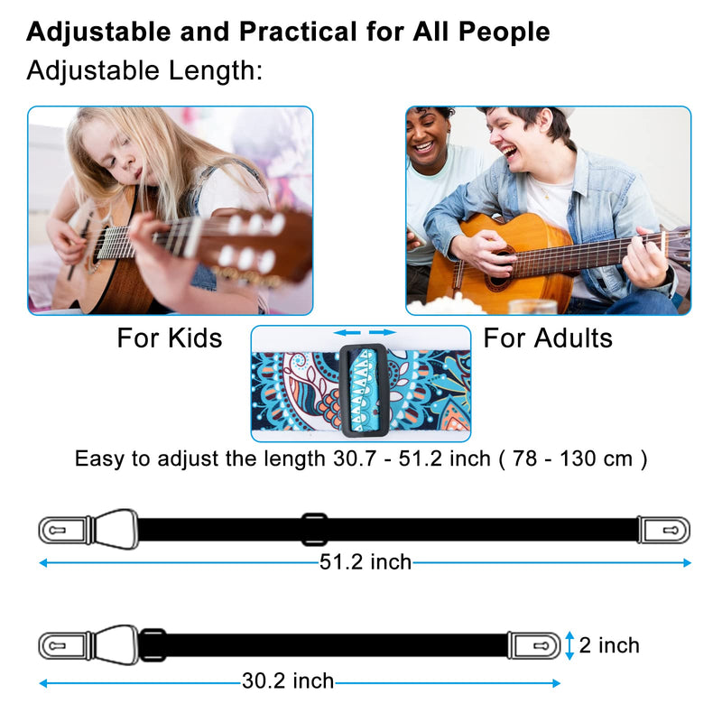 Olycism Adjustable Guitar Straps Bass Strap Belt Weave Style Length 78-140 cm Super Wide for Acoustic Bass Electric Guitar with Picks Holder Headstock Tie Lace for Adults Kids to Play Comfortably