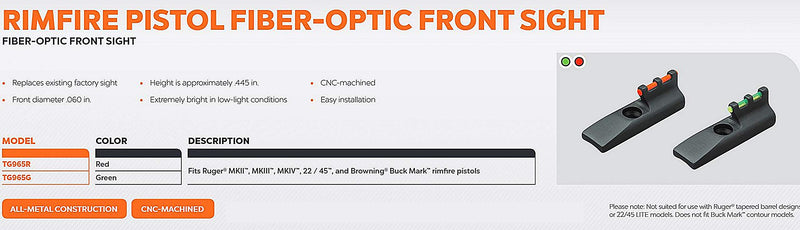 TRUGLO Ruger Mark II/III Fiber Optic Front Sight Red