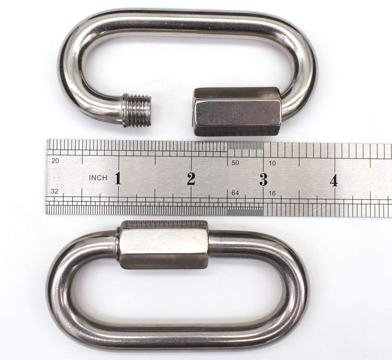 3/8" Quick Links,Alele (10mm) 4 Packs Stainless Steel Chain Links Connector,M10 Heavy Duty D Shape Locking Looks for Carabiner, Hammock, Camping and Outdoor Equipment M10 Quick Links 4pack