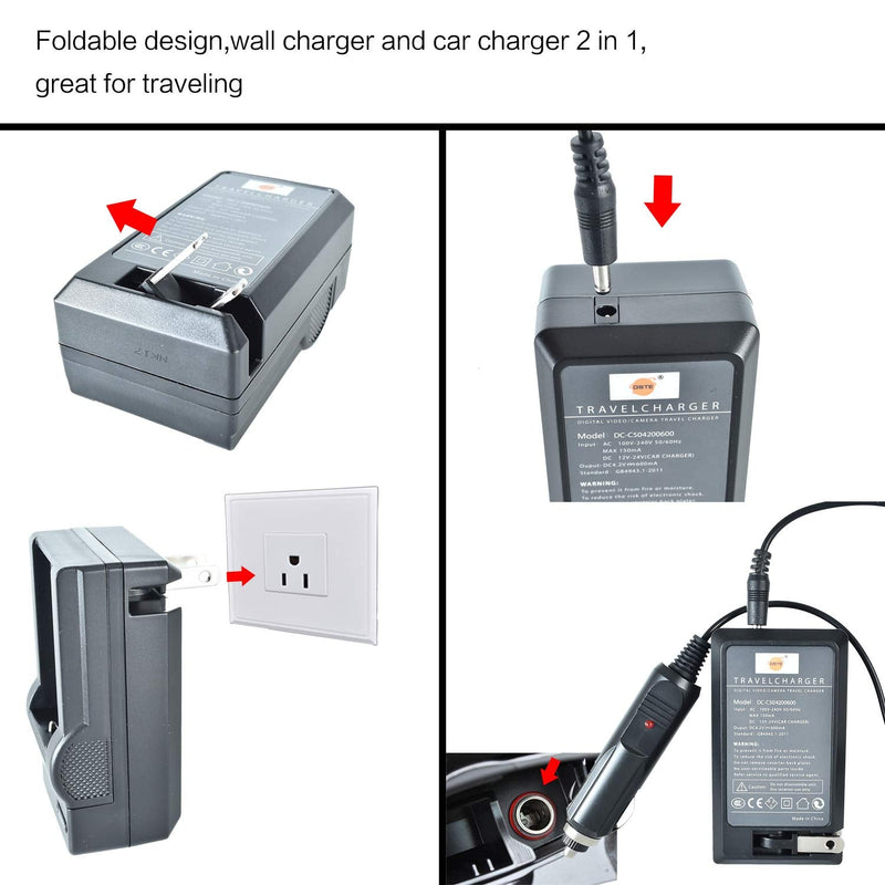 [AUSTRALIA] - DSTE Replacement for 2X VW-VBK180 Battery + DC106 Travel and Car Charger Adapter Compatible Panasonic SDR-H100 H101 HC-V500 V700 HDC-HS80 SD90 TM80 TM90 Camera as VW-VBL090 