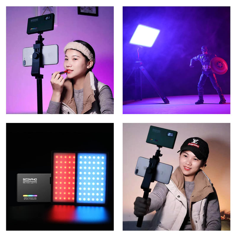 RGB LED Video Light,Full Color LED Camera Light,2500-8500K Photography Lights Panel for Video Conference Portable RGB Lighting for YouTube Video Recording or Vlog,4400mAh Rechargeable Battery Black
