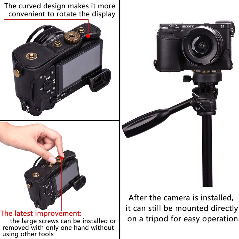 [AUSTRALIA] - XEVN for Sony a6300 case,for Sony a6000 case,Premium PU Full Body Leather Camera Case Bag for Sony Alpha a6300 a6000 a6100 a6400 Fit 16-50mm Lens with Camera Shoulder Strap(Black) black 