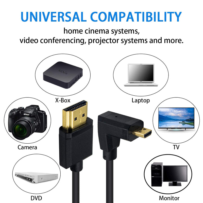 Duttek Micro HDMI to Standard HDMI Cable, Micro HDMI to HDMI Coiled Cable, Extreme Slim Down Angled Micro HDMI Male to HDMI Male Coiled Cable for 1080P, 4K, Ultra HD, 3D (1.2M/4FT) Down Angled 1.2M