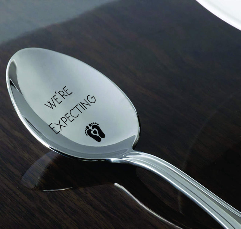 Boston Creative company LLC We're Expecting Spoon Pregnancy Announcement Spoon New Baby Mom You're Going to be a Daddy Gift Unique Announcement for Having a Baby Engraved Unique Gift Ideas