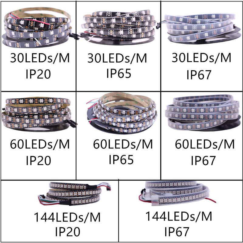 WS2812B LED Strip Individual Addressable Light SMD5050 RGB Strip 3.2FT 144Pixels/m 144Pixels Black PCB Full Color LED Pixel Strip Non-Waterproof DC5V 3.2FT 144LEDS Non-Waterproof