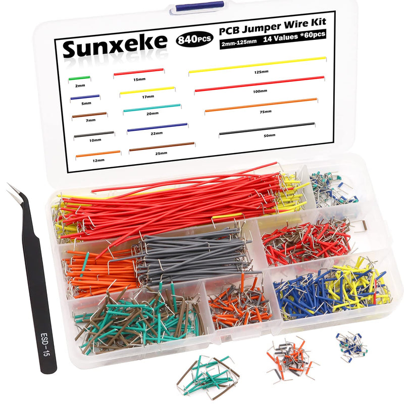 Sunxeke 840Pcs Breadboard Jumper Wires Kit PCB Assortment Solderless Flexible Circuit Board 14 Different Lengths with Tweezers and Plastic Box 840 pcs