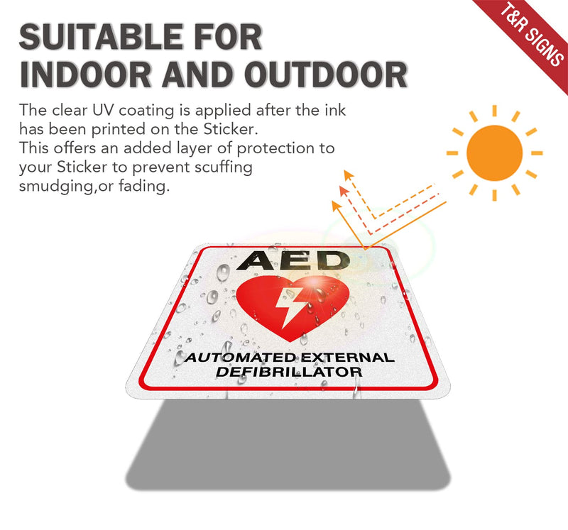 T&R AED Stickers - 10 Pack - 5 x 5 Inches Reflective Label, UV resistant, waterproof, fade and scratch resistant, suitable for indoor and outdoor 5” X 5“ AED Stickers - 10 Pack