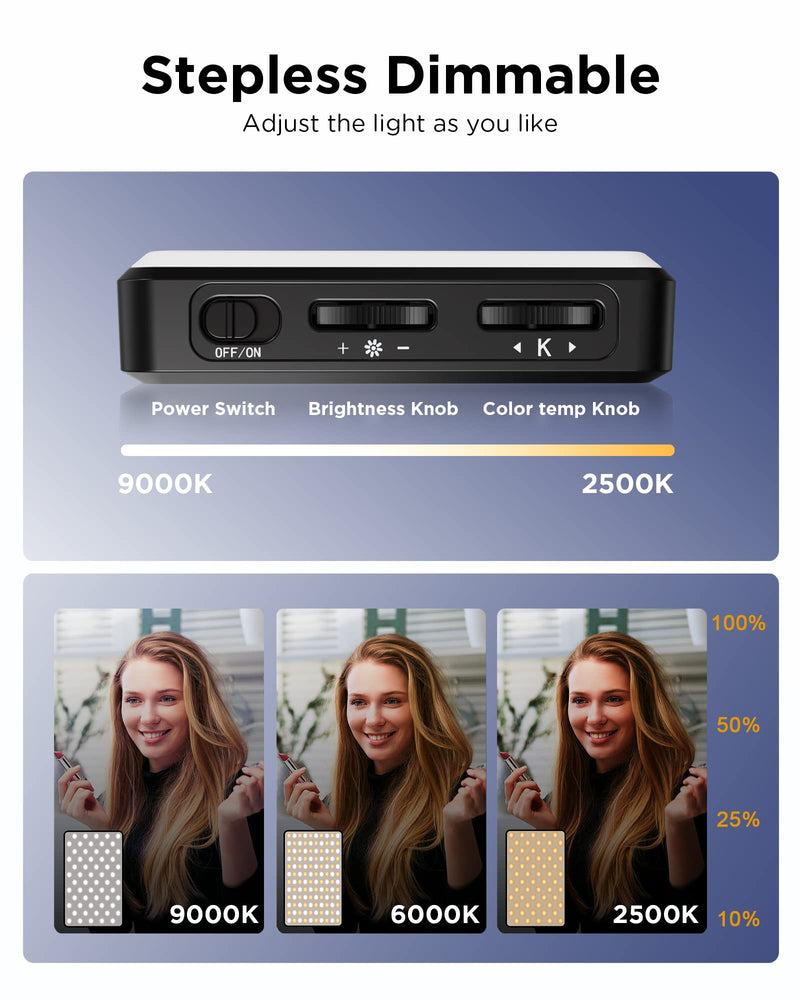 [AUSTRALIA] - LED Selfie Light, VIOK Phone Fill Light with 120 LED & 3000mAh Rechargeable, Stepless Dimmable & CRI 95+, Portable Video Light with Cold Shoe Mount for Tiktok, Vlog, Video Conference, Photography Black 