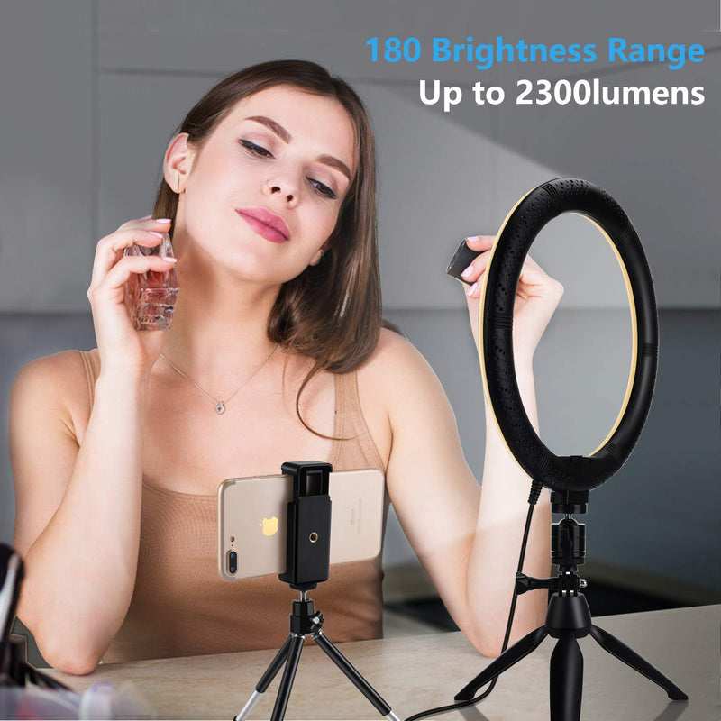 10" Selfie Ring Light with 2 Tripod Stand & Smart Phone Holder,OOWOLF Dimmable LED Beauty Ringlight,3 Light Modes & 10 Brightness Levels for Live Stream,Make Up,YouTube Video,Portrait Photography.