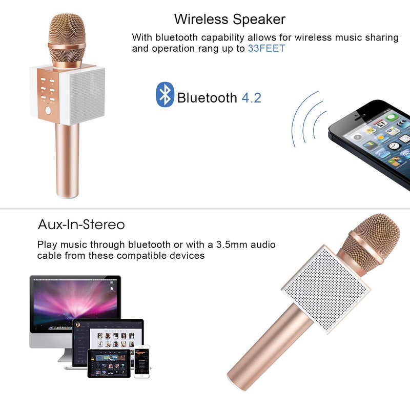 [AUSTRALIA] - TOSING 008 Wireless Bluetooth Karaoke Microphone，Louder Volume 10W Power, More Bass, 3-in-1 Portable Handheld Double Speaker Mic Machine for iPhone/Android/iPad/PC (008, rose gold) 