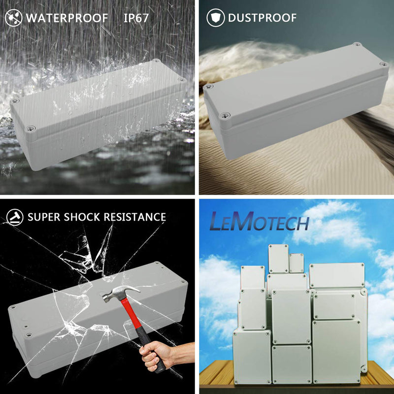 LeMotech Waterproof Dustproof IP67 Junction Box DIY Case Enclosure Gray 9.8 x 3.1 x 3.3 inch (250 x 80 x 85 mm) 9.8" x 3.1" x 3.3" Size L