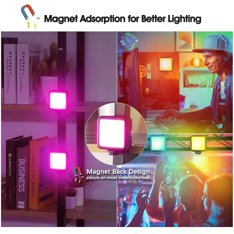 [AUSTRALIA] - RGB Video Lights, LED Camera Light Mini Rechargeable Soft Light Panel 360° Full Color Portable Photography Lighting w 3 Cold Shoe,Dimmable Panel Lamp for DJI OSMO Sony DSLR Canon Nikon Camera Vlogging 