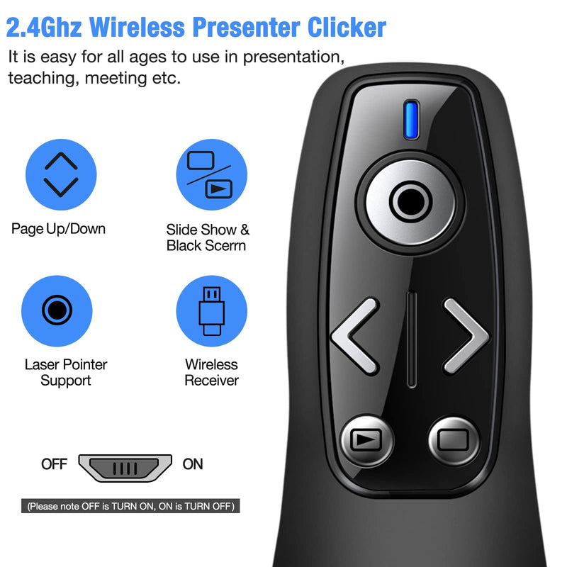2-in-1 USB Type C Presentation Clicker Wireless Presenter Remote for PowerPoint, Powerpoint Clicker with Hyperlink & Volume Control PowerPoint Slide Advancer for Mac, Computer, Laptop Type-C+USB