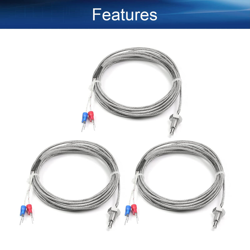 [AUSTRALIA] - Bettomshin 3Pcs 3M/9.84Ft K-Type Thermocouple Probe, M8 Thread Temperature Sensor Cable Measure Range 0-800±1.5% ℃ K Sensor Screw Probes Silver 3M/9.84Ft Length 3pcs 