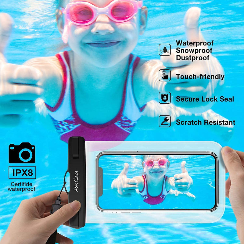 ProCase 2 Pack Universal Waterproof Phone Pouch Bundle with 4 Pack Universal Cellphone Waterproof Pouch Dry Bag Underwater Case