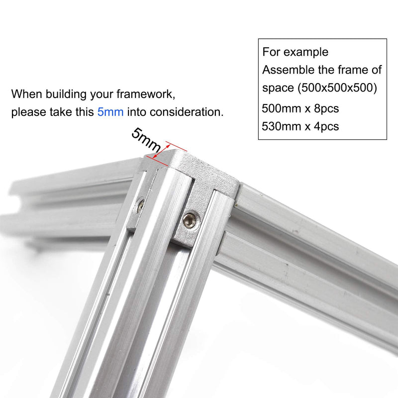 8Pcs 3-Way End Corner Bracket Connector for European Standard Aluminum Extrusion Profile 2020 Series Slot 6mm with Screws