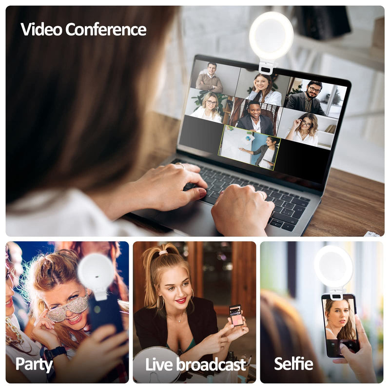 Selfie Ring Light, Clip on Ring Light Touch Control, Rechargeable 800mAh 60 LED Circle Light with 3 Light Modes for iPhone/Android Smart Phone Laptop Photography, Camera Video Recording, Vlog, TikTok 800mAh 60LED