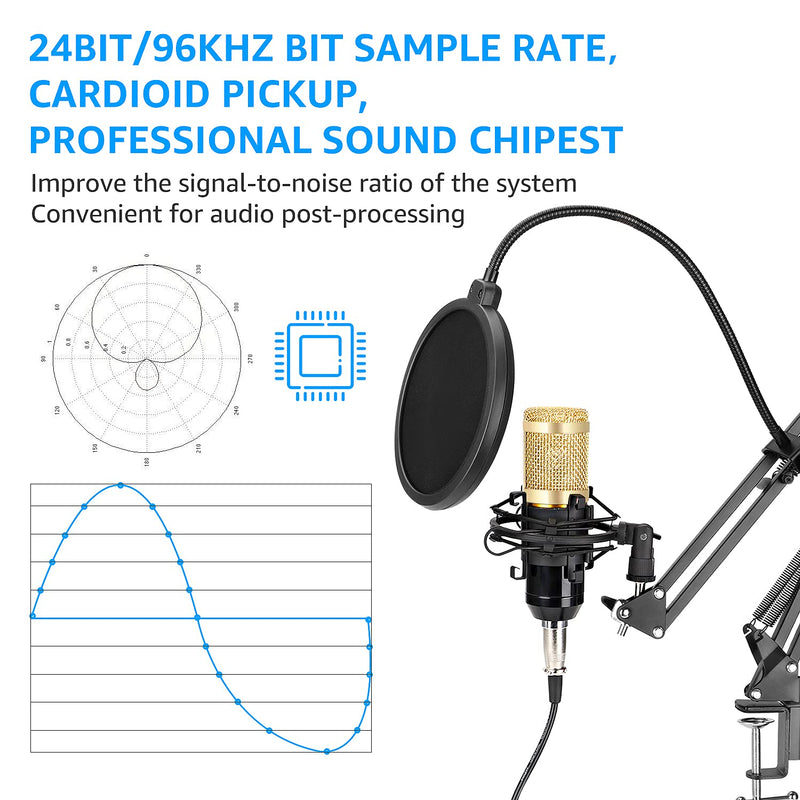 PC Microphone Kit 192kHz/24bit, MAYOGA Professional Condenser Podcast Streaming Cardioid Mic Kit with Boom Arm Shock Mount Pop Filter, Plug & Play for YouTube/Gaming/Recording(XLR MIC) XLR MIC