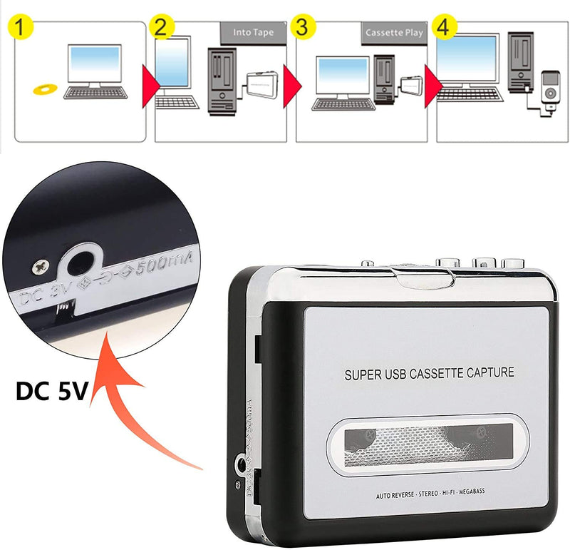 BW Portable Cassette Player/Cassette to MP3 Converter Capture Cassette Tape to MP3/CD Audio via USB