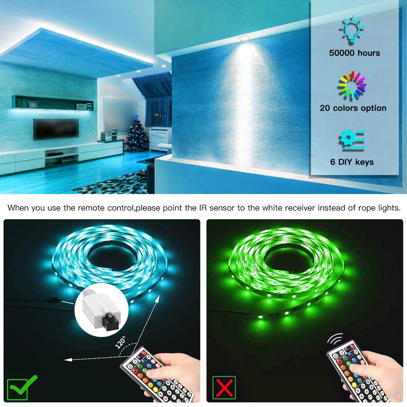 [AUSTRALIA] - 50ft TJOY LED Strip Lights, Superior RGB 5050 LED, Rope Lights Strip with 44 Key IR Remote for Ceiling, Room, TV, Cupboard, Bedroom, DIY Decoration, Party, Festival, Christmas, 2x25ft 50 ft 