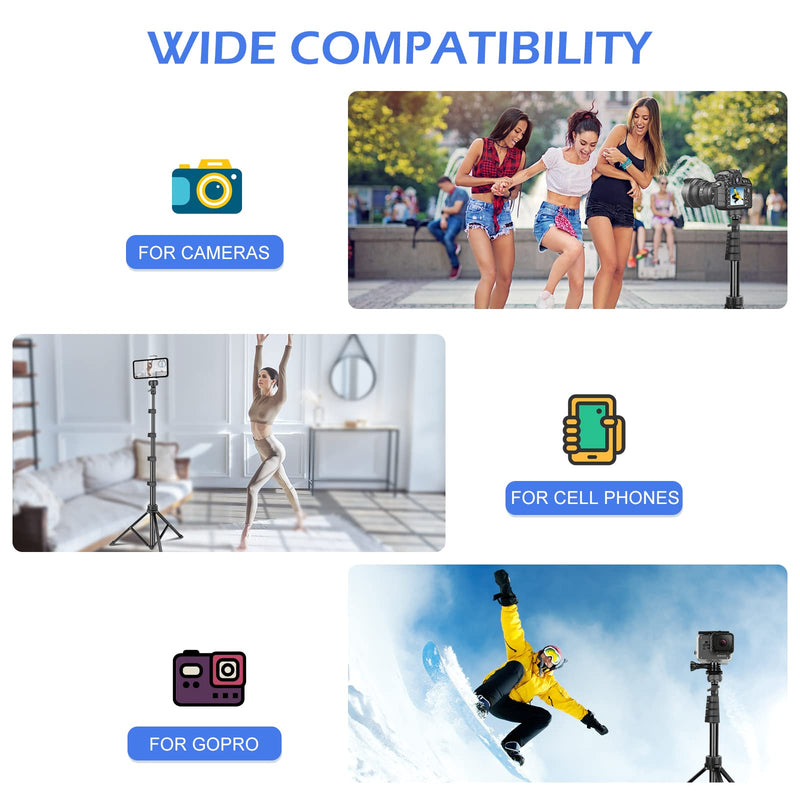 Sensyne 62" Phone Tripod & Selfie Stick, Extendable Cell Phone Tripod Stand with Wireless Remote and Phone Holder, Compatible with iPhone Android Phone, Camera (Black) 62in Black
