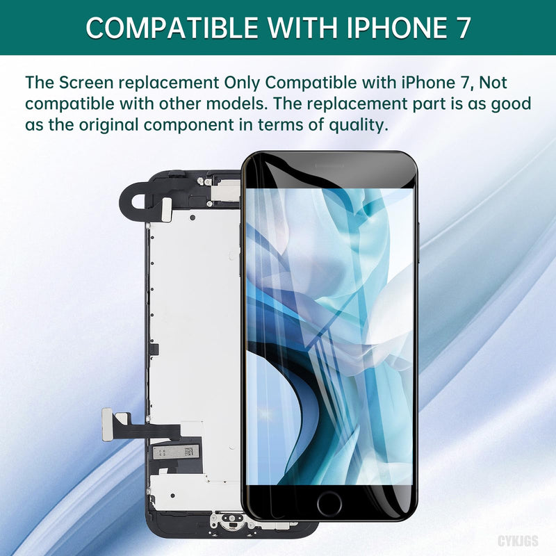 for iPhone 7 Screen Replacement Black with Home Button 4.7" 3D Touch LCD Display Digitizer Full Assembly with Front Camera Ear Speaker Front Glass Fix Tools Repair Kit for A1660, A1778, A1779