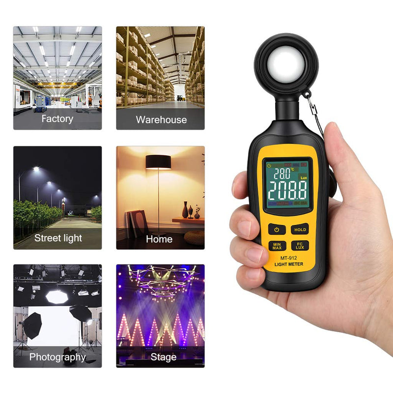 [AUSTRALIA] - Light Meter Digital Illuminance Meter Handheld Ambient Temperature Measurer, Range up to 200,000 Lux, Luxmeter with 4 Digit Color LCD Screen 