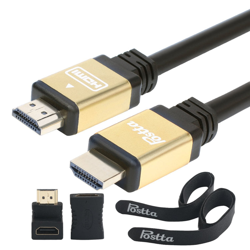 HDMI Cable 25 Feet Postta HDMI 2.0V Cable with 2 Piece Cable Ties+2 Piece HDMI Adapters Support 4K 2160P,1080P,3D,Audio Return and Ethernet-Blue-Gold 25FT Golden